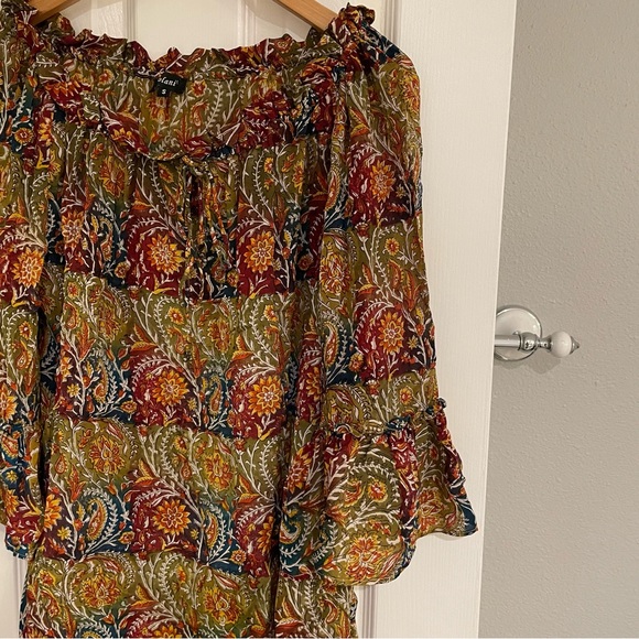 Tolani Silk Paisley Ruffle Trim Off the Shoulder Top Small - Picture 4 of 7